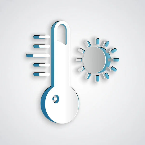 Paper Cut Meteorology Thermometer Measuring Icon Isolated Grey Background Thermometer — Stock Vector