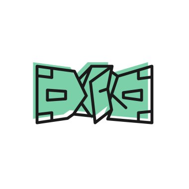 Siyah çizgi buruşmuş kağıt para nakit ikonu beyaz arka planda izole. Para desteleri. Para birimi. Vektör İllüstrasyonu.