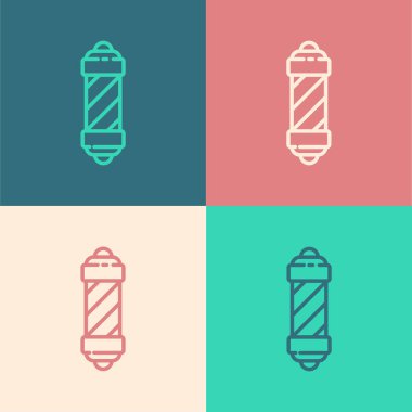 Pop sanat eseri klasik berber dükkânı ikonu renk arka planında izole edilmiş. Berber dükkanı direği sembolü. Vektör İllüstrasyonu.