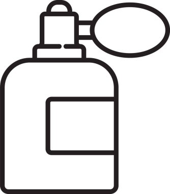 Beyaz arka planda izole edilmiş siyah çizgi tıraş losyonu şişesi. Parfüm spreyi ikonu. Erkek parfüm şişesi. Vektör İllüstrasyonu.