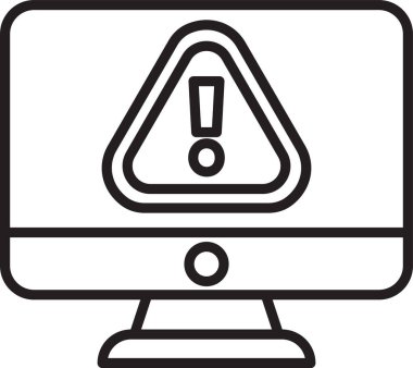 Beyaz zemin üzerinde ünlem işareti simgesi olan siyah çizgi bilgisayar monitörü. Uyarı mesajı akıllı telefon uyarısı. Vektör İllüstrasyonu.