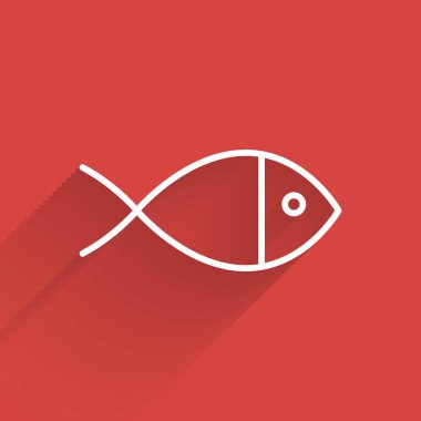 Beyaz çizgi Hristiyan balık sembolü uzun gölgeli izole edilmiş. İsa 'nın balık sembolü. Vektör İllüstrasyonu.