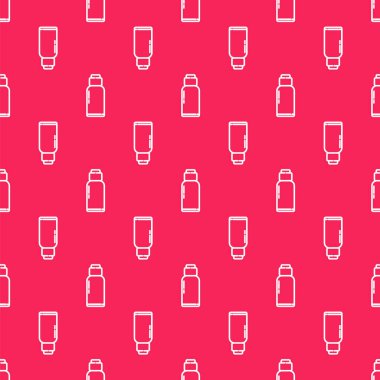 Beyaz çizgi kantin su şişesi ikonu kırmızı arka planda izole edilmiş pürüzsüz desen. Turist matarası ikonu. Kampanyada bir kavanoz su kullanıldı. Vektör İllüstrasyonu.