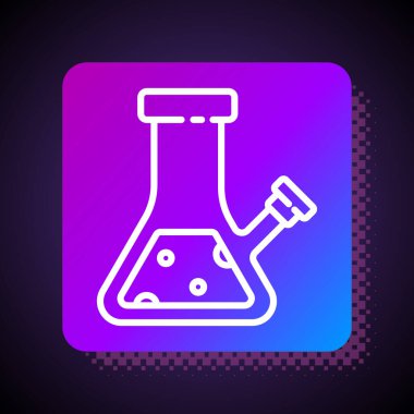 Esrar içmek için beyaz çizgi Glass bong ya da siyah arka planda izole edilmiş kenevir ikonu. Kare renk düğmesi. Vektör İllüstrasyonu.