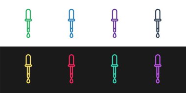 Pipette simgesini siyah beyaz arkaplanda ayır. Tıbbi elementler, kimya laboratuarı ekipmanları. Damlalı boru. Tıp sembolü. Vektör İllüstrasyonu.