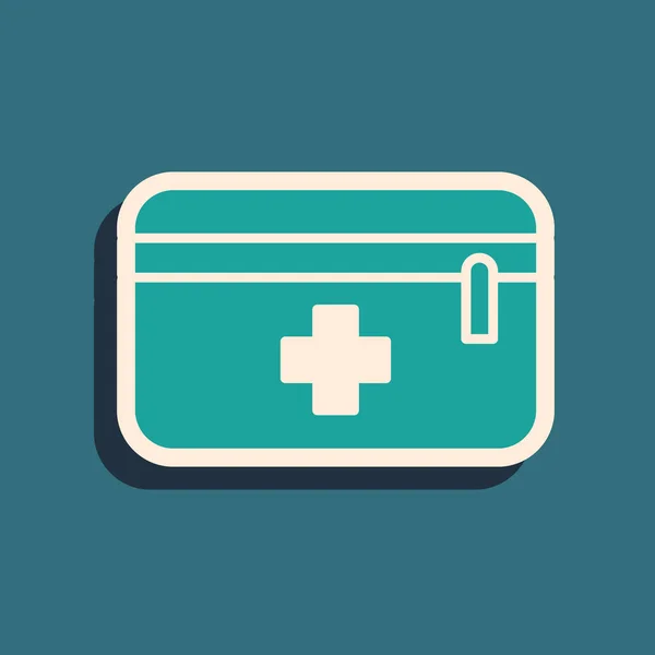 Ícone Kit Primeiros Socorros Verde Isolado Fundo Verde Caixa Médica — Vetor de Stock
