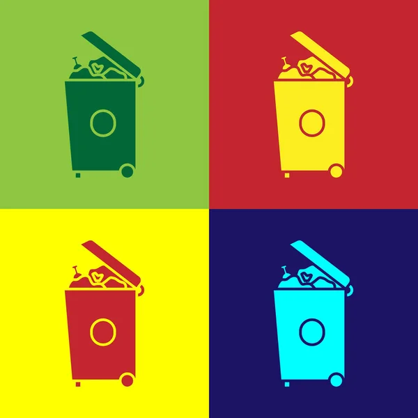 Pop Art Çöp Kutusu Simgesi Renk Arkaplanında Izole Edildi Çöp — Stok Vektör