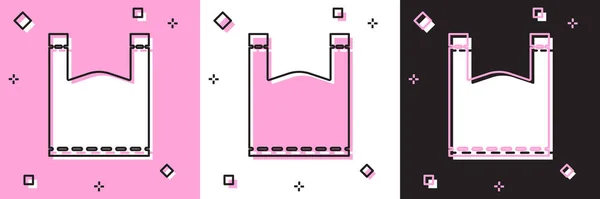 设置塑胶袋图标隔离在粉红色和白色 黑色背景 可处置的环氧乙烷和聚乙烯包装禁止牌 病媒图解 — 图库矢量图片