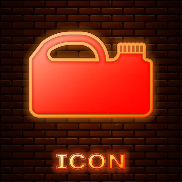 Glowing Neon Plastic Canister Motor Machine Oil Icon Isolated Brick — Stock Vector