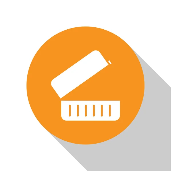 Ikona Bílého Oběda Box Izolované Bílém Pozadí Oranžový Knoflík Vektorová — Stockový vektor