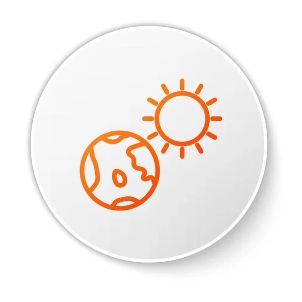 Orange Line Earth Globe Sun Icon Isolated White Background World — Stock Vector