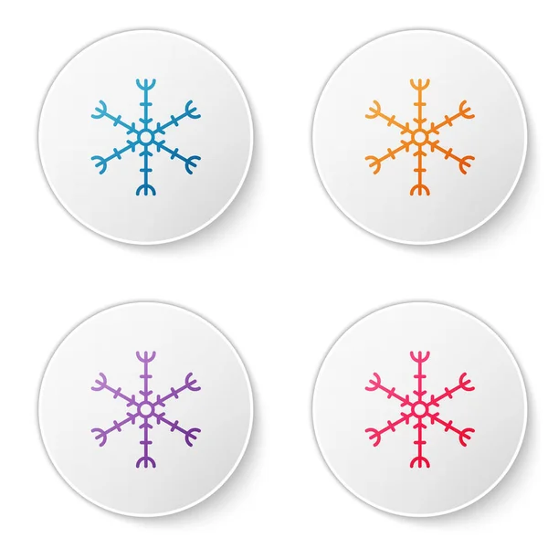 Kleurlijn Snowflake Pictogram Geïsoleerd Witte Achtergrond Stel Pictogrammen Cirkel Knoppen — Stockvector