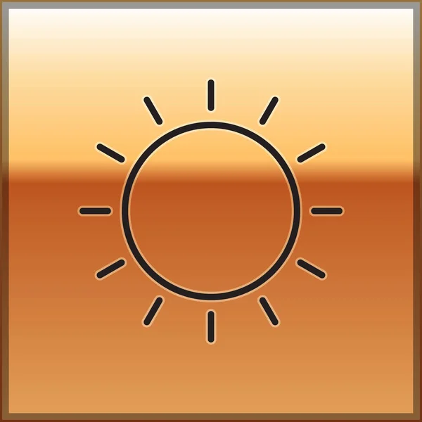 黑线太阳图标孤立在黄金背景 夏天的象征阳光灿烂的日子 病媒图解 — 图库矢量图片
