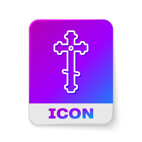 白い線キリスト教の十字のアイコンは白い背景に隔離される 教会の十字架 四角形の色ボタン ベクターイラスト — ストックベクタ