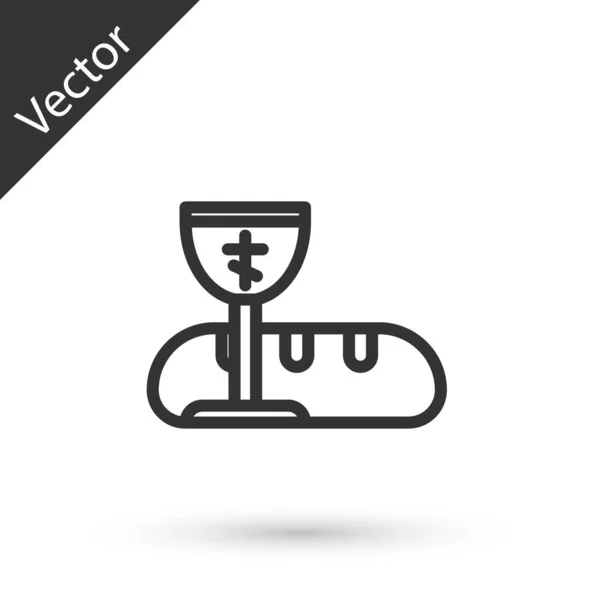 Línea Gris Símbolos Primera Comunión Para Bonito Icono Invitación Aislado — Vector de stock