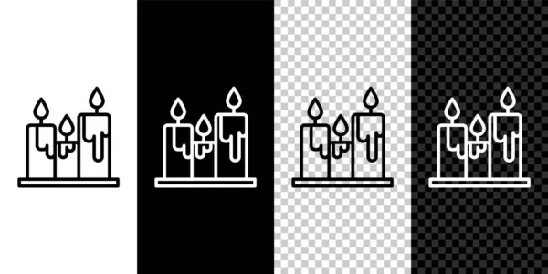 Встановіть Лінію Палаючі Свічки Ізольовані Чорно Білому Тлі Циліндрична Свічка — стоковий вектор