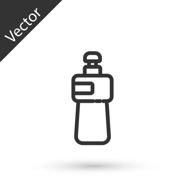 Línea Gris Icono Botella Líquido Lavavajillas Aislado Sobre Fondo Blanco — Vector de stock