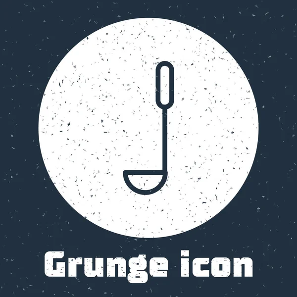 Grunge线厨房勺图标孤立在灰色背景 餐具勺子标志 单色复古绘画 病媒图解 — 图库矢量图片