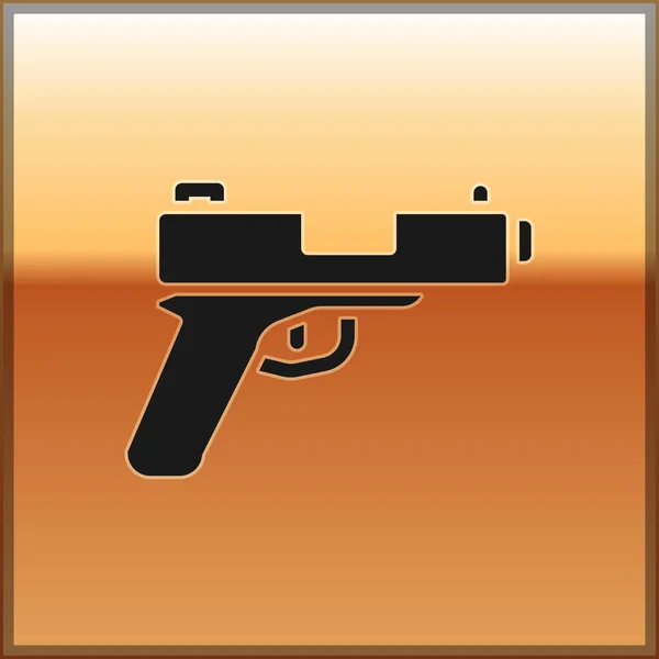 Schwarze Pistole oder Pistole, isoliert auf goldenem Hintergrund. Polizei oder Militär. Kleine Schusswaffe. Vektor — Stockvektor