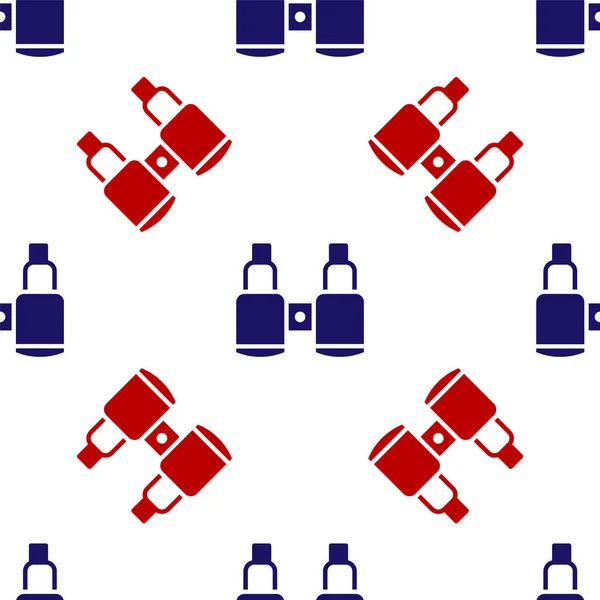 Icône jumelles bleu et rouge motif isolé sans couture sur fond blanc. Trouvez le signe logiciel. Symbole de l'équipement espion. Vecteur — Image vectorielle