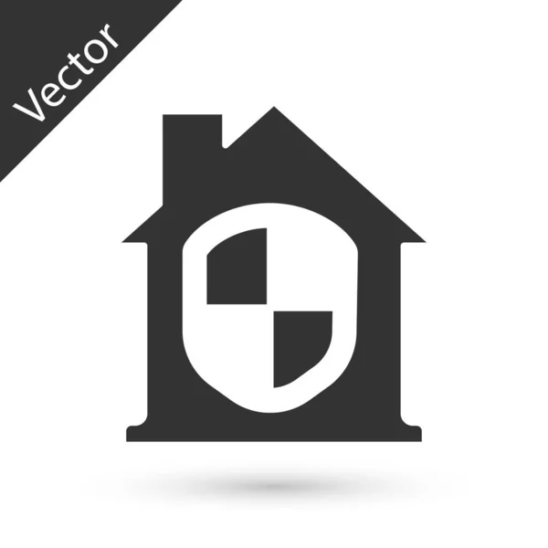 Grey House sob ícone de proteção isolado no fundo branco. Casa e escudo. Protecção, segurança, segurança, protecção, conceito de defesa. Vetor — Vetor de Stock