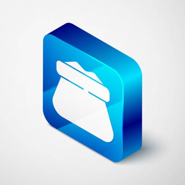 Isometric Full sack simgesi gri arkaplanda izole edildi. Mavi kare düğme. Vektör