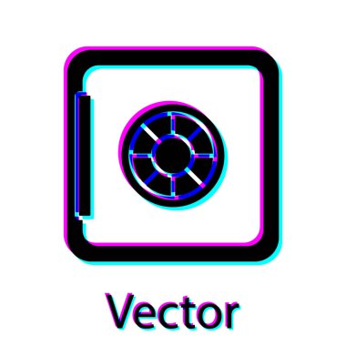 Siyah kasa simgesi beyaz arkaplanda izole edildi. Kapı, şifreli bir banka kasası. Güvenilir Veri Koruma. Vektör