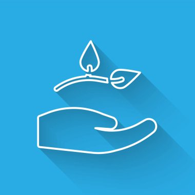 Beyaz çizgi Yaprak, uzun gölgeli, çevresel koruma ikonunun elinde. Tohum ve tohum. Fidan dikiyorum. Ekoloji konsepti. Vektör