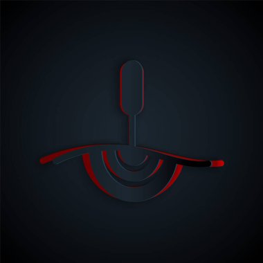 Kağıt kesiği Akupunktur terapisi simgesi siyah arka planda izole edilmiş. Çin ilacı. Holistik ağrı kontrol tedavileri. Kağıt sanatı tarzı. Vektör