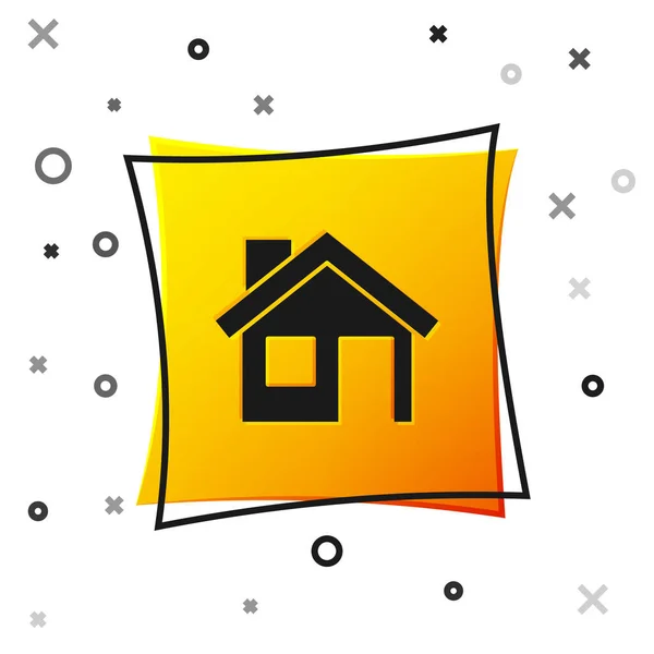 Black House icoon geïsoleerd op witte achtergrond. Huissymbool. Gele vierkante knop. Vector — Stockvector
