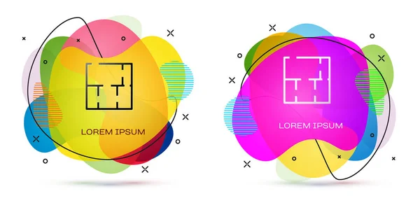 Icône de plan de maison de couleur isolé sur fond blanc. Bannière abstraite aux formes liquides. Vecteur — Image vectorielle