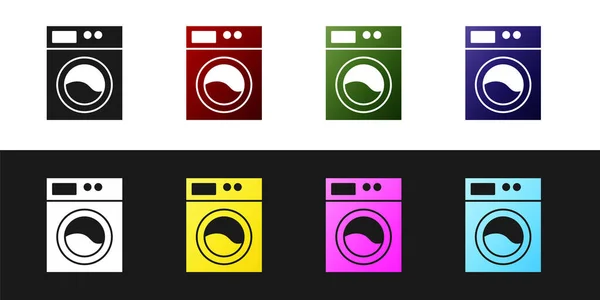 Set ikon Washer diisolasi pada latar belakang hitam dan putih. Ikon mesin cuci. Mesin cuci baju adalah mesin cuci. Simbol perkakas rumah. Vektor - Stok Vektor