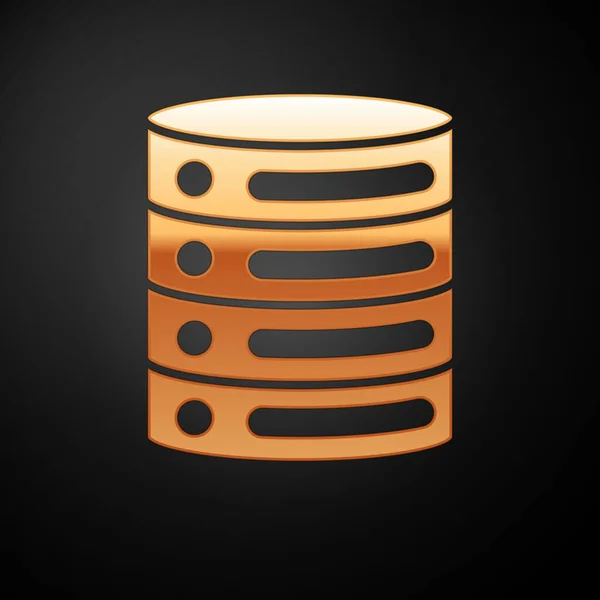 Gold Server, Data, Web Hosting icono aislado sobre fondo negro. Vector — Vector de stock