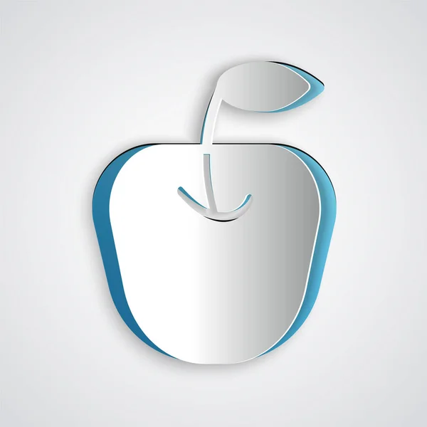 Corte de papel icono de Apple aislado sobre fondo gris. Fruta con símbolo de hoja. Estilo de arte de papel. Vector — Vector de stock