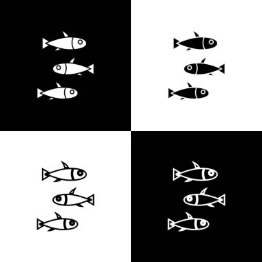 Fishes simgesini siyah ve beyaz arkaplanda izole et. Vektör.
