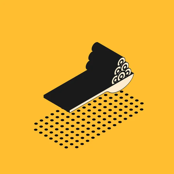 Caviar isométrico sobre un icono de cuchara aislado sobre fondo amarillo. Vector. — Vector de stock