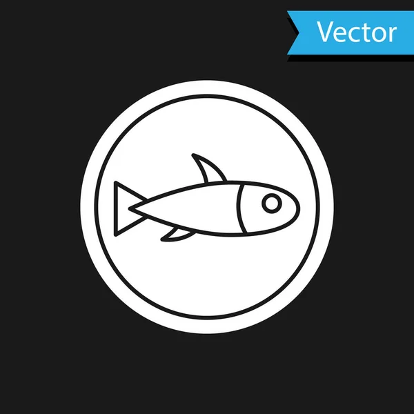 Poisson blanc servi sur une icône de plaque isolée sur fond noir. Vecteur. — Image vectorielle