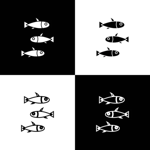 Set Fishes icon isolated on black and white background. Vector. — Stock Vector