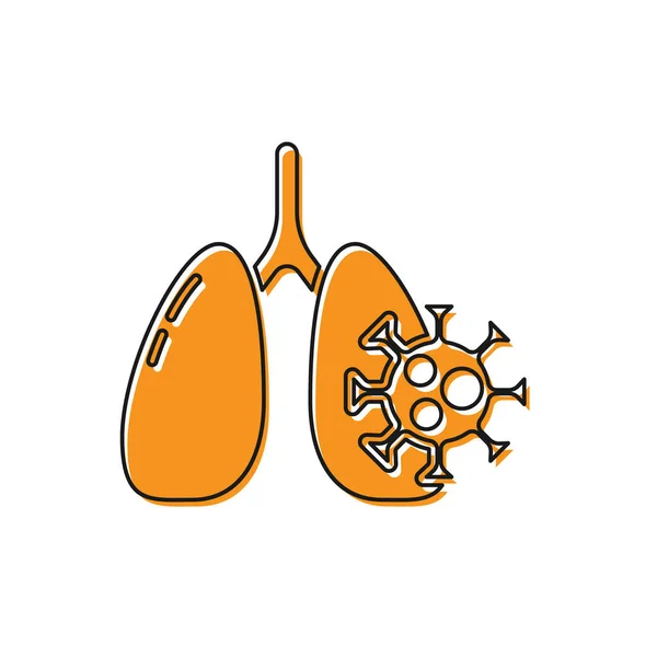 Pomarańczowe komórki wirusa w ikonie płuc izolowane na białym tle. Zarażone płuca. Koronawirus, COVID-19. 2019-nCoV. Wektor. — Wektor stockowy
