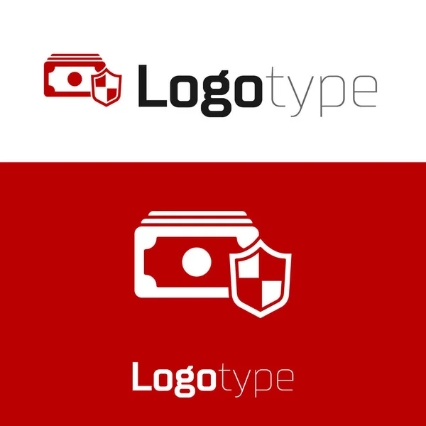 Dinero rojo con icono de escudo aislado sobre fondo blanco. Concepto de seguro. Seguridad, seguridad, protección, concepto de protección. Elemento de plantilla de diseño de logotipo. Vector. — Vector de stock