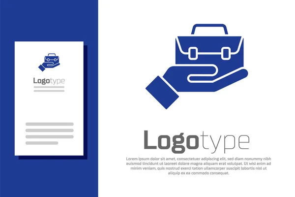 ブルーハンド保持ブリーフケースアイコン隔離上白背景。保険の概念。セキュリティ、安全性、保護、保護の概念。ロゴデザインテンプレート要素。ベクトル. — ストックベクタ