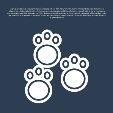 Mavi çizgi Paw yazdırma simgesi mavi arkaplanda izole edildi. Köpek ya da kedi pençesi izi. Hayvan izleri. Vektör