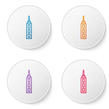 Beyaz arkaplanda renk çizgisi gökdelen simgesi izole edildi. Metropolis mimarisi panoramik manzara. Simgeleri daire düğmelerine ayır. Vektör