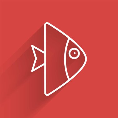 Beyaz çizgi Balık simgesi uzun gölgeli izole edilmiş. Vektör.