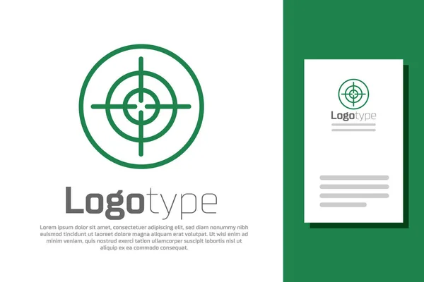 Línea verde Icono deportivo objetivo aislado sobre fondo blanco. Objetivo limpio con números para el campo de tiro o tiro. Elemento de plantilla de diseño de logotipo. Vector — Vector de stock