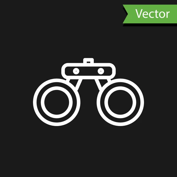 White line Binoculars icon isolated on black background. Find software sign. Spy equipment symbol. Vector — Stock Vector