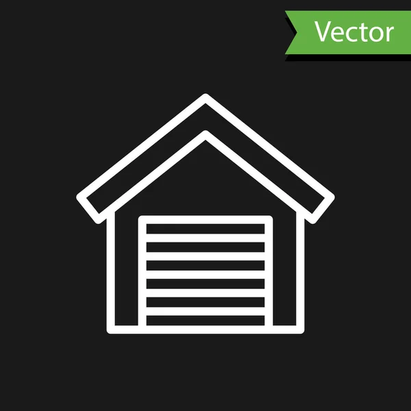 Weiße Linie Garage Symbol isoliert auf schwarzem Hintergrund. Vektor — Stockvektor