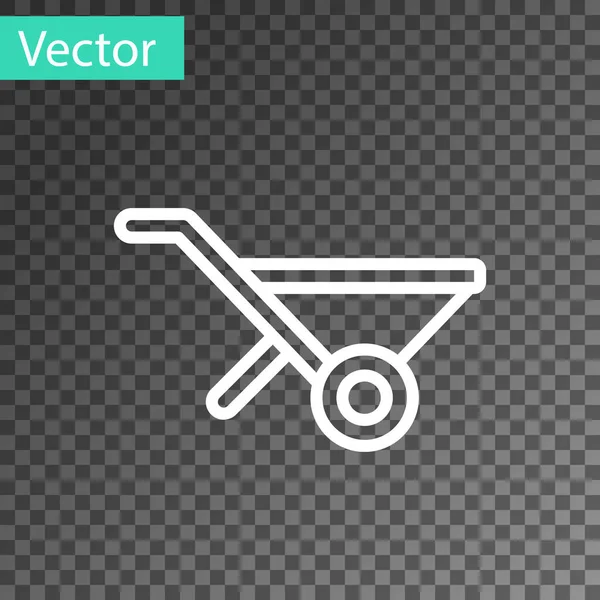 Weiße Linie Schubkarren-Symbol isoliert auf transparentem Hintergrund. Werkzeugausrüstung. Landwirtschaftlicher Fuhrmannbetrieb. Vektor — Stockvektor