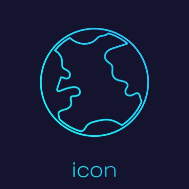 Turkuaz hat Dünya ikonu mavi arka planda izole edildi. Dünya ya da Dünya işareti. Küresel internet sembolü. Geometrik şekiller. Vektör İllüstrasyonu