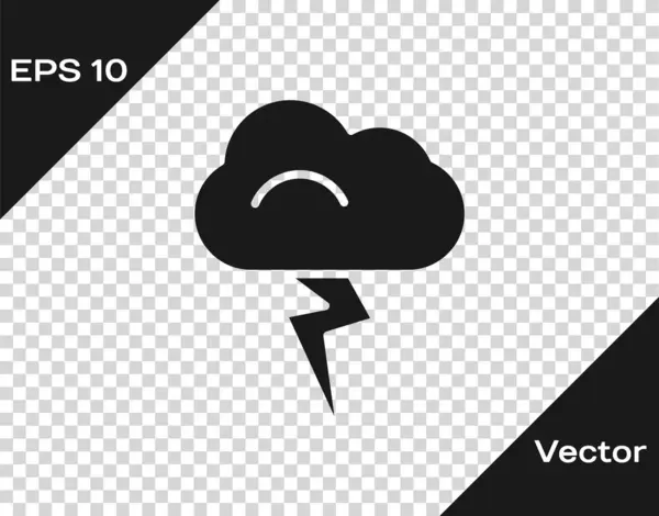 Ícone de tempestade negra isolado em fundo transparente. Sinal de nuvem e relâmpago. Ícone meteorológico da tempestade. Ilustração vetorial — Vetor de Stock